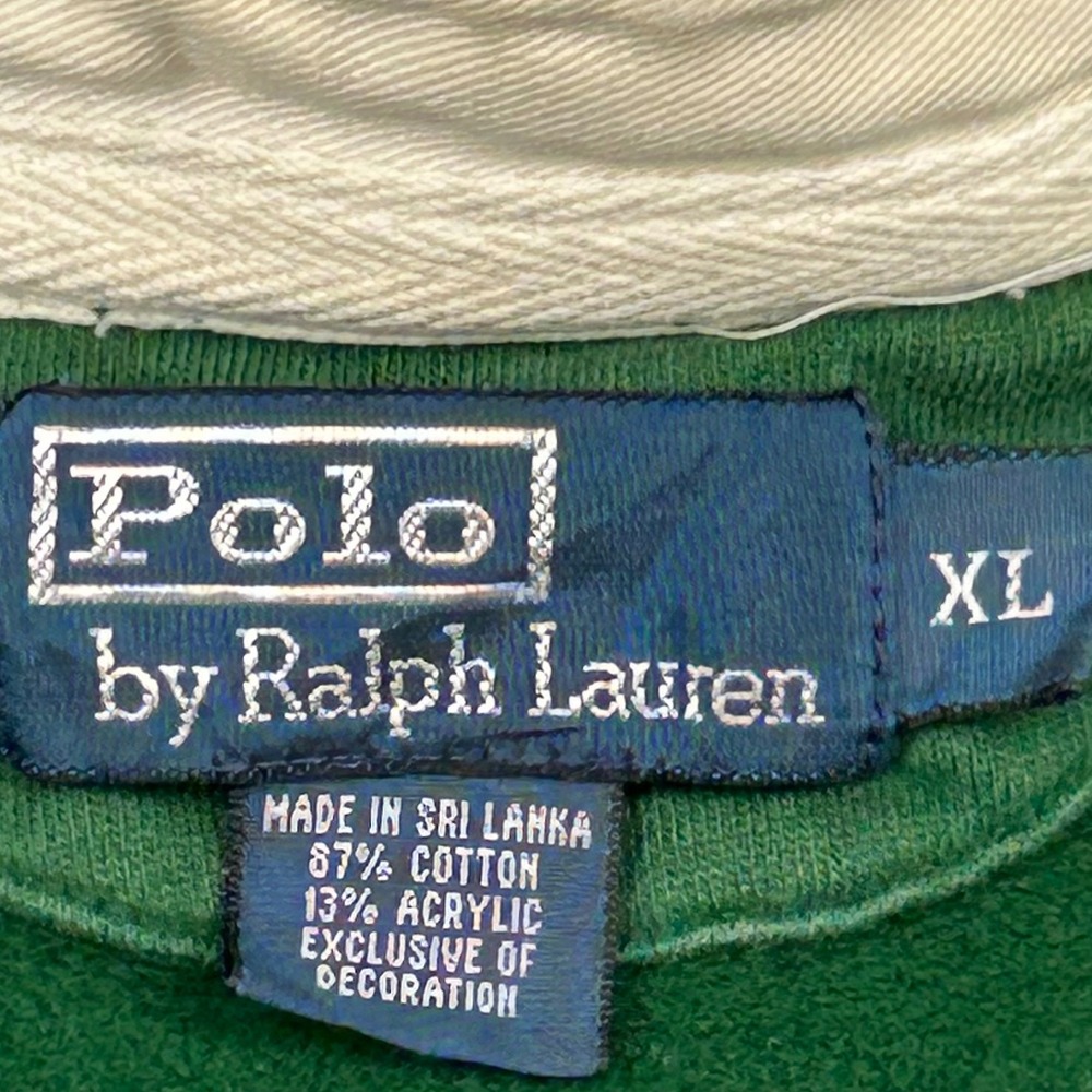 Polo Ralph Lauren Mens XL Rugby Shirt Green Orange Stripe Long Sleeve Cotton VTG - Picture 3 of 10